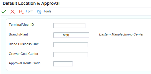 Default Location & Approval form