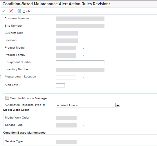 Condition-Based Maintenance Alert Action Rules Revisions form