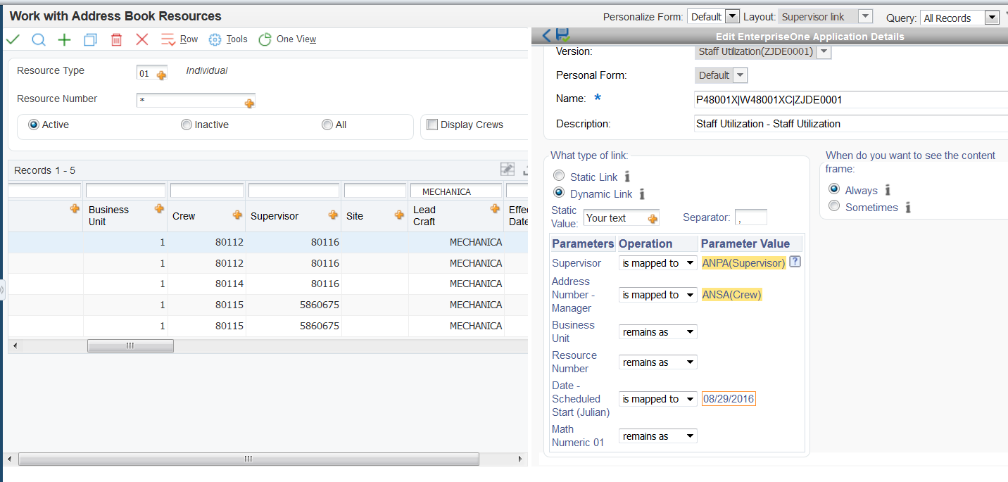 Example of CafeOne layout with the Staff Utilization Chart