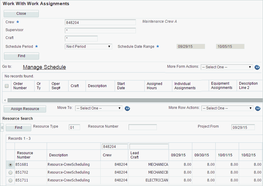 Work With Work Assignments form