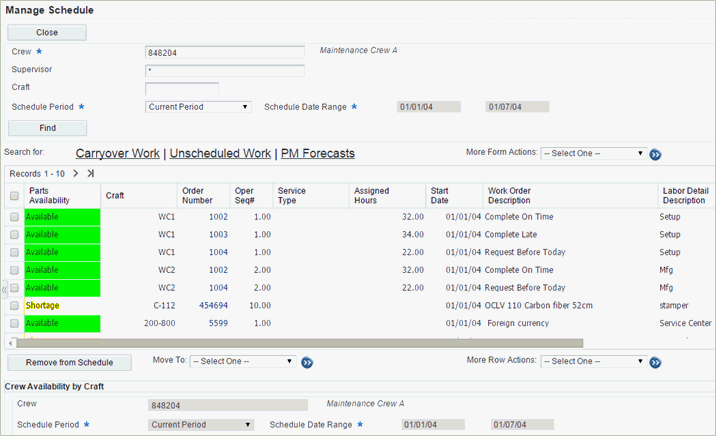 Manage Schedule form