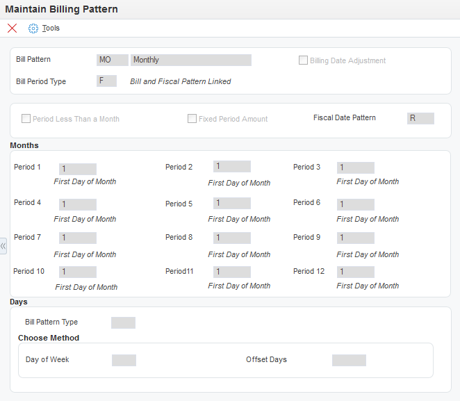 Maintain Billing Pattern form.