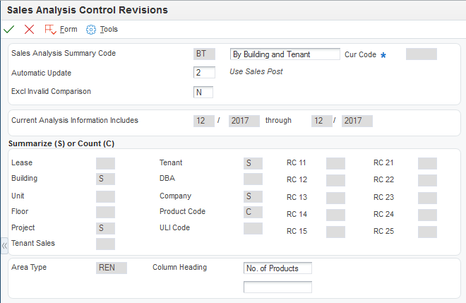 Sales Analysis Control Revisions form