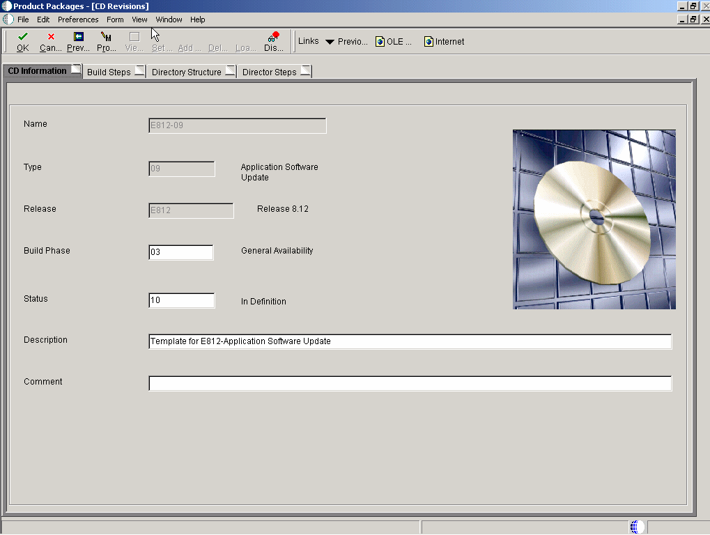 Product Packages [CD Revisions] form.