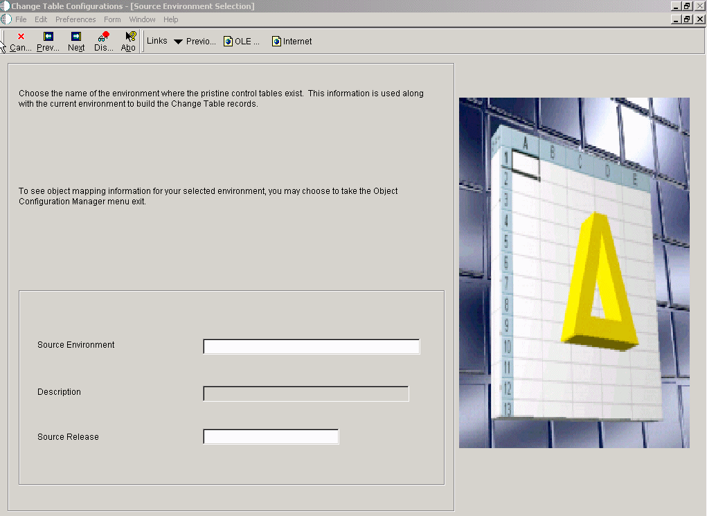 Change Table Configurations [Source Environment Selection] form.