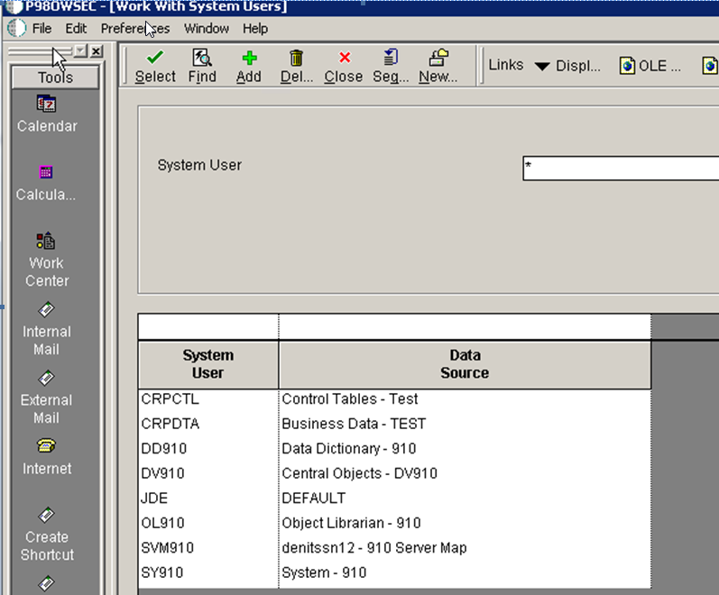 Work with System Users Form.