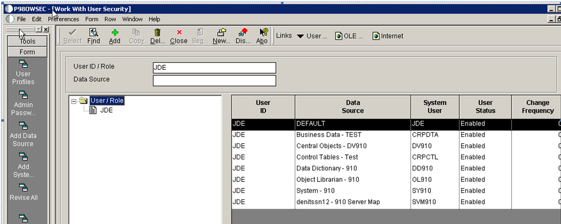 Work with User Security Form.