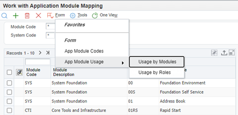 work with application module mapping