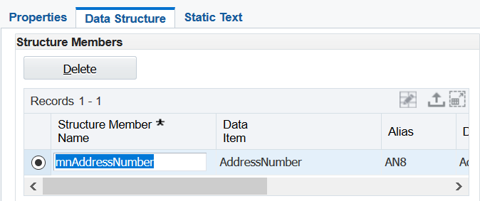 External form data structure