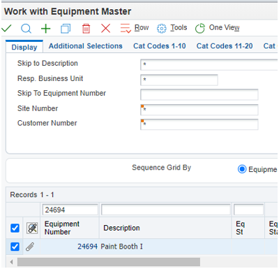 Work with Equipment Master