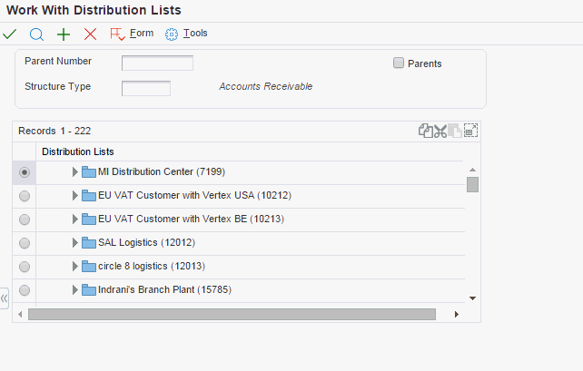 Work With Distribution Lists form