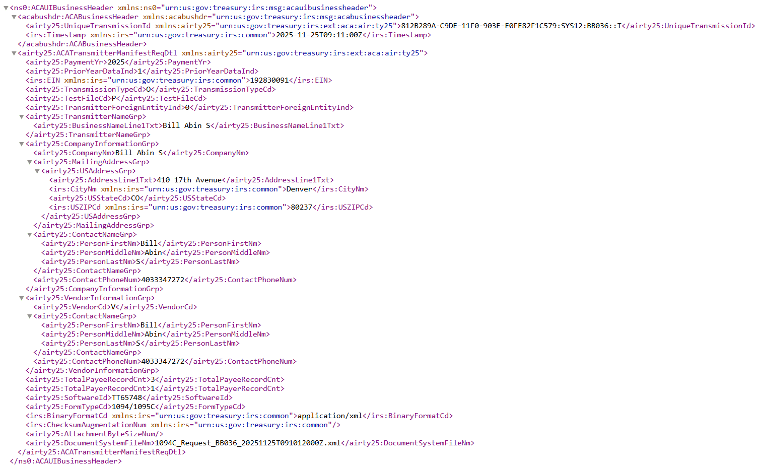 Target Manifest Data XML