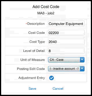Add Cost Code
