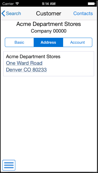 Customer Screen, Address Tab