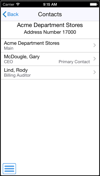 Contacts Screen