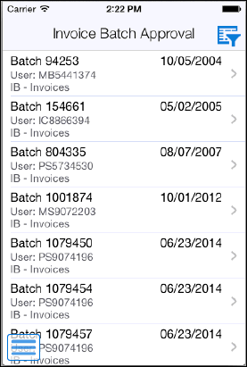Invoice Batch Approval Home Screen - Smartphone
