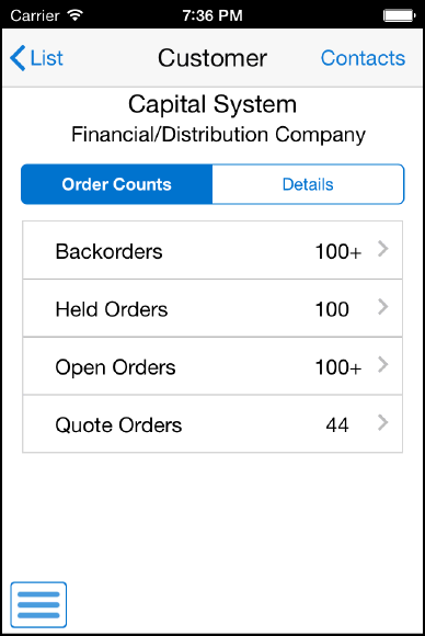 Customer Order Overview: Customer Screen - Smartphone