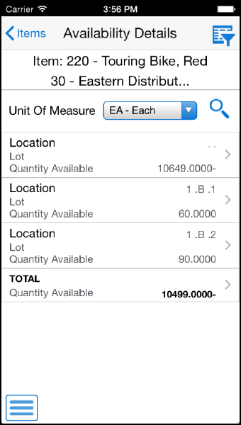 Inventory Availability: Availability Details - Smartphone