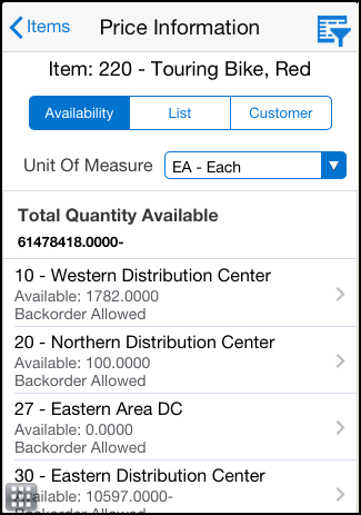 Price Information - Availability Screen: Smartphone