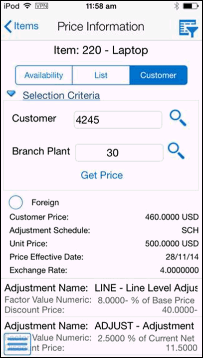 Price Information - Customer Screen: Smartphone