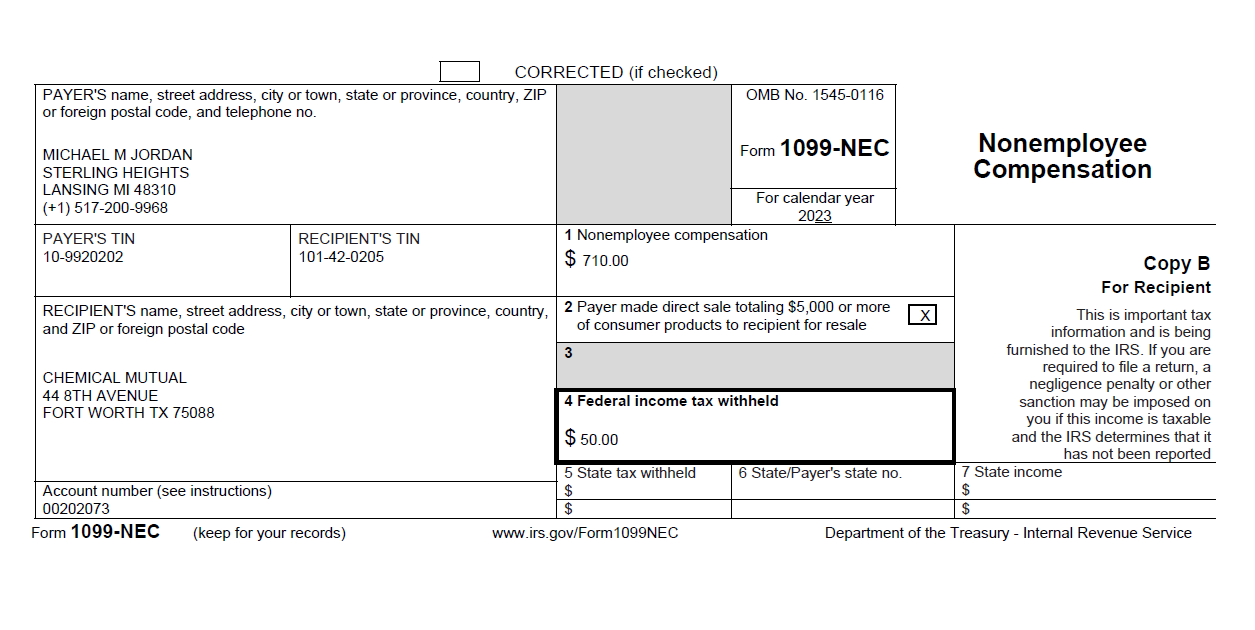 Example of the 1099-NEC form for 2023 BIP Version.