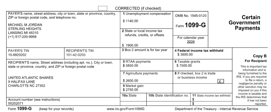 Example of the 1099-G form for 2024- BIP Version.