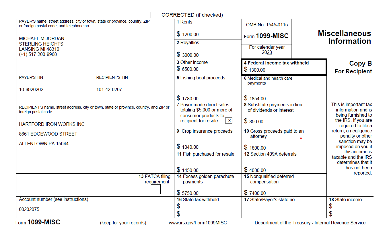 Example of the 1099-MISC form for 2023.