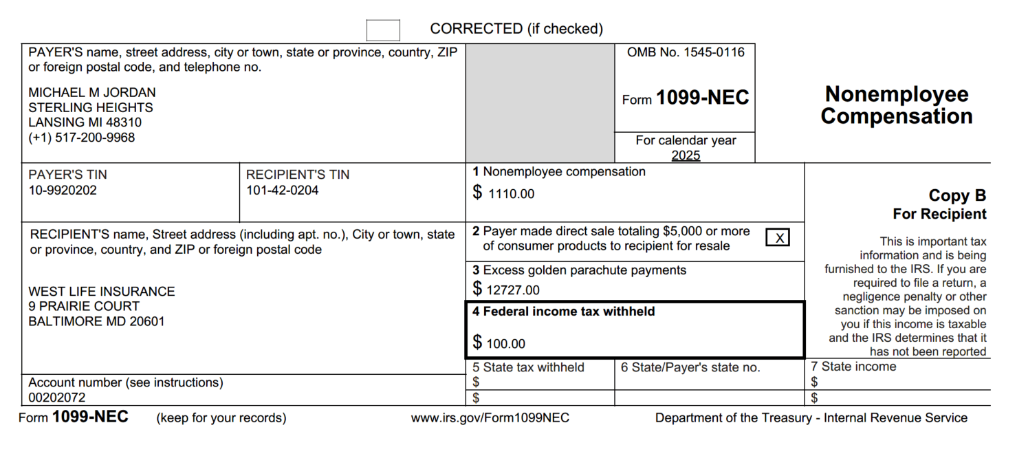 Example of the 1099-NEC form for 2025.