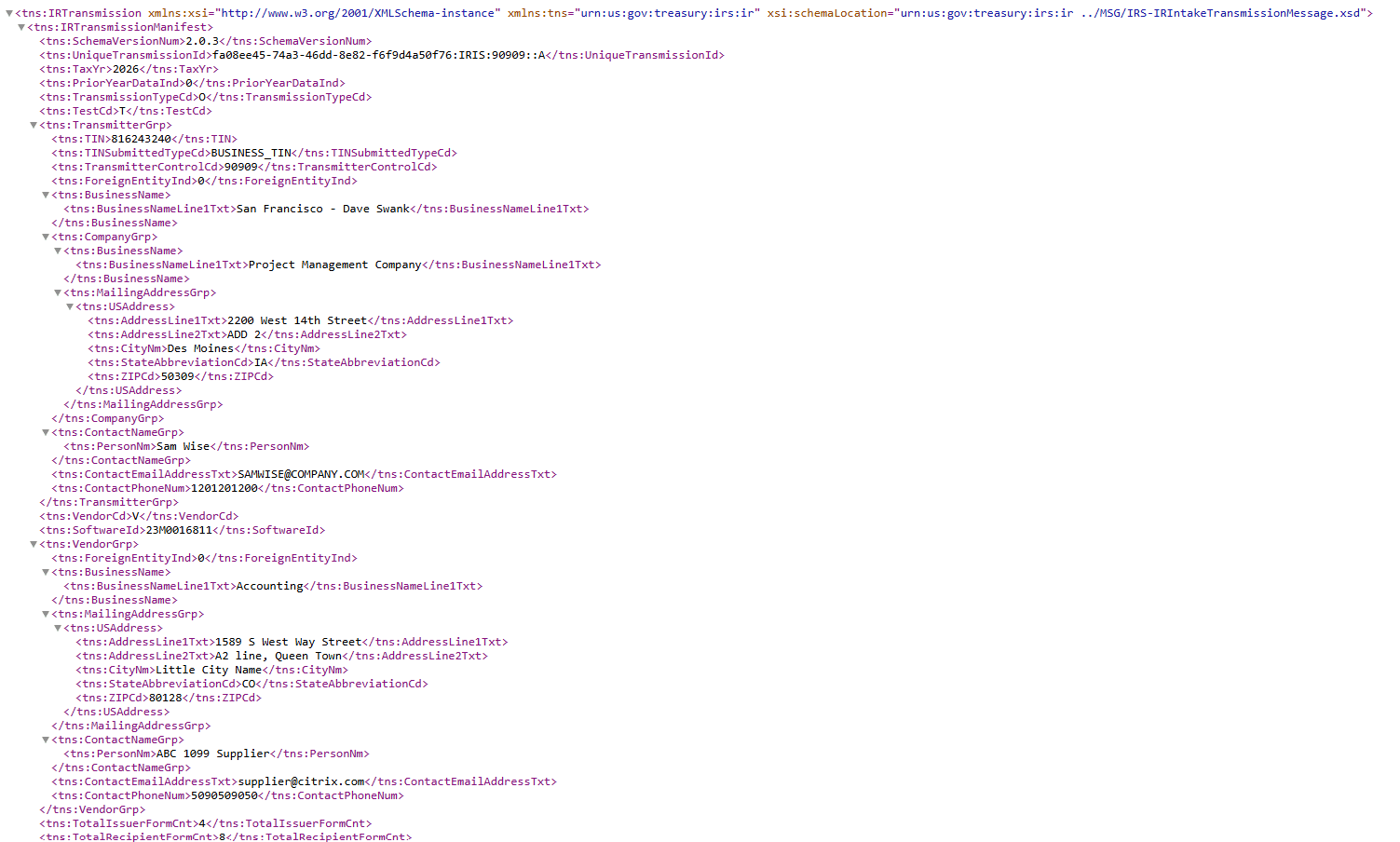 XML Sample File