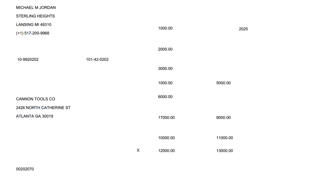 Example of the 1099-INT form for 2025- Preprinted Version.
