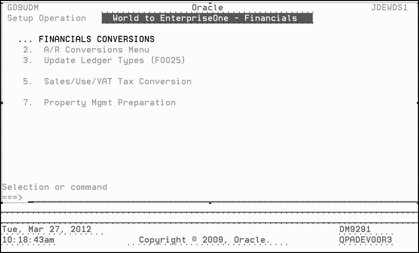 This graphic describes the Financials Conversions menu