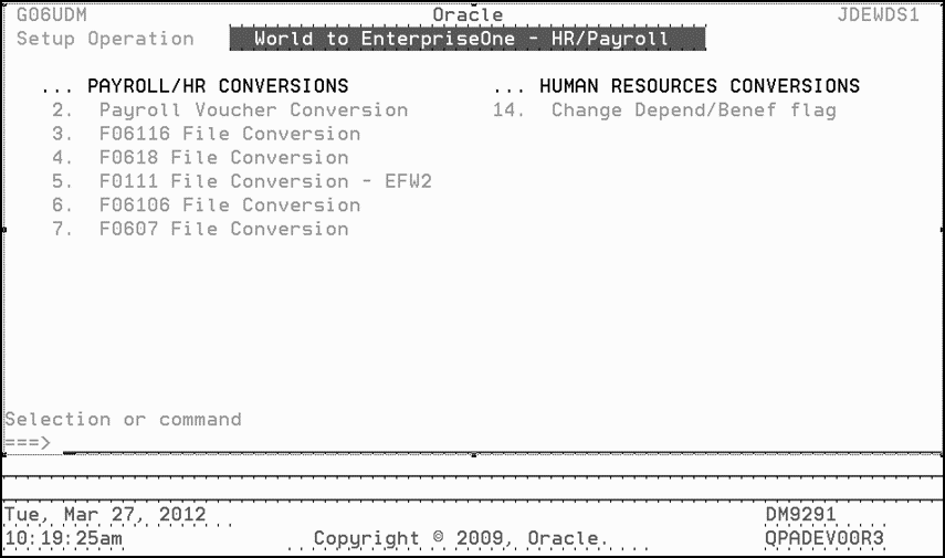 This graphic describes the Payroll Conversions menu