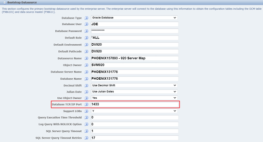 This image shows the Database TCP/IP Port field