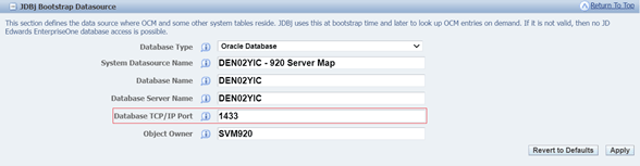 This image shows the Database TCP/IP Port field