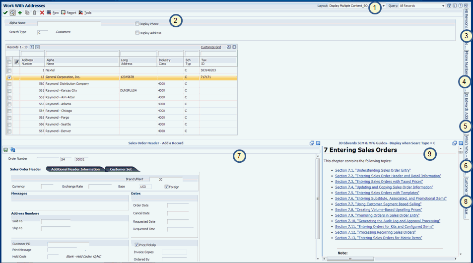 Composite Application Framework Layout Showing Embedded EnterpriseOne Form for Adding a Record
