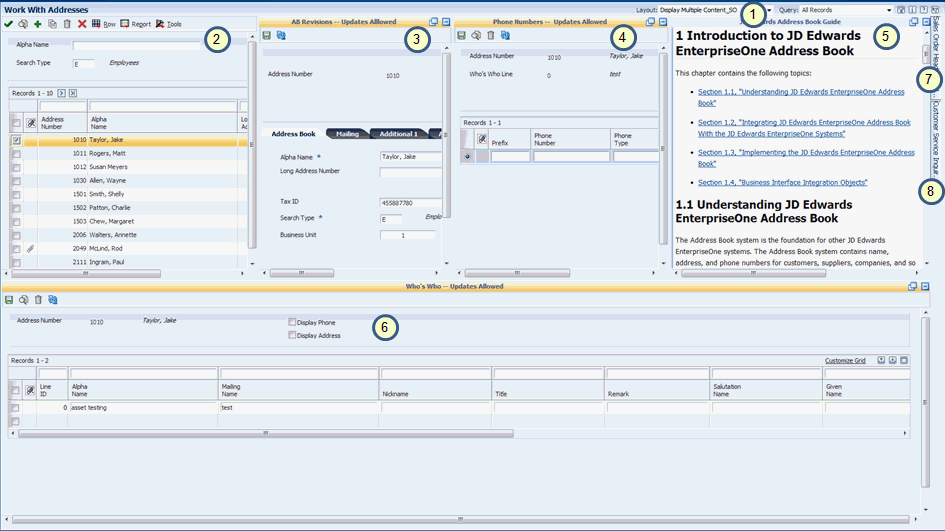 Different View of Composite Application Framework Layout with Embedded EnterpriseOne Forms and Web Pages
