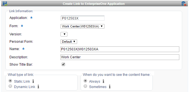 Create Link to EnterpriseOne Application