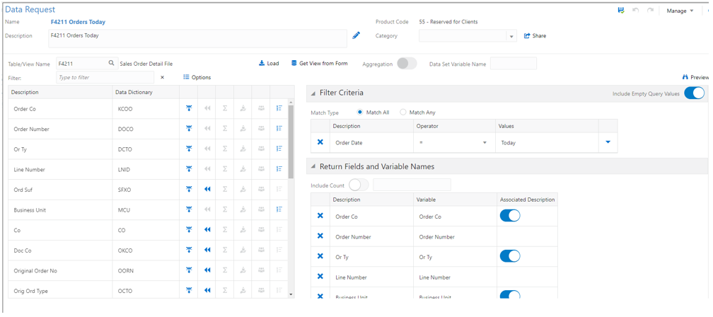 Data Request Window