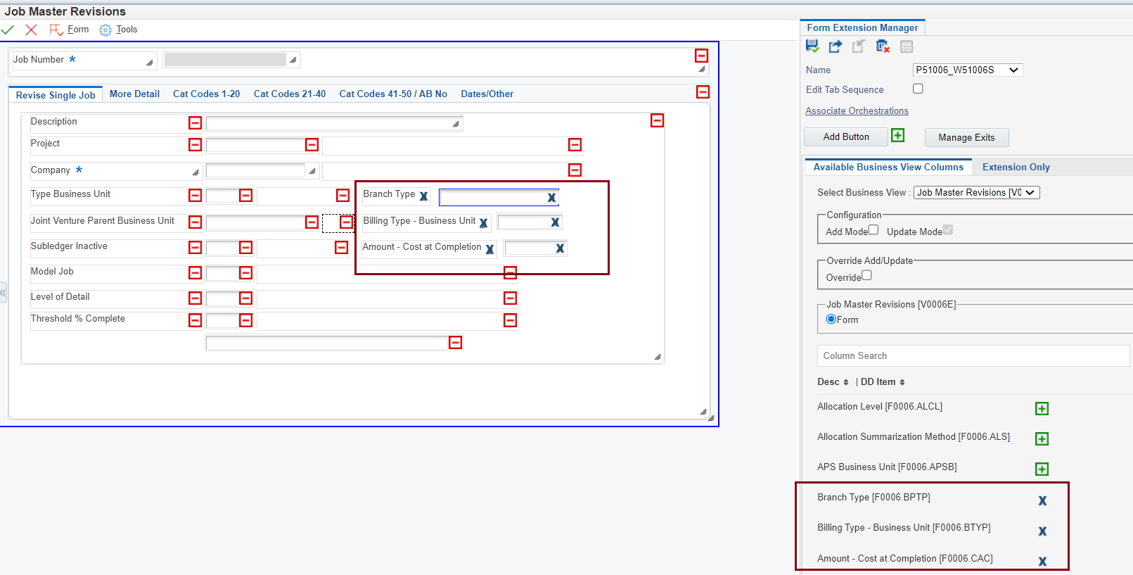 Job Master
                        Revisions Form - Form Extension Manager
