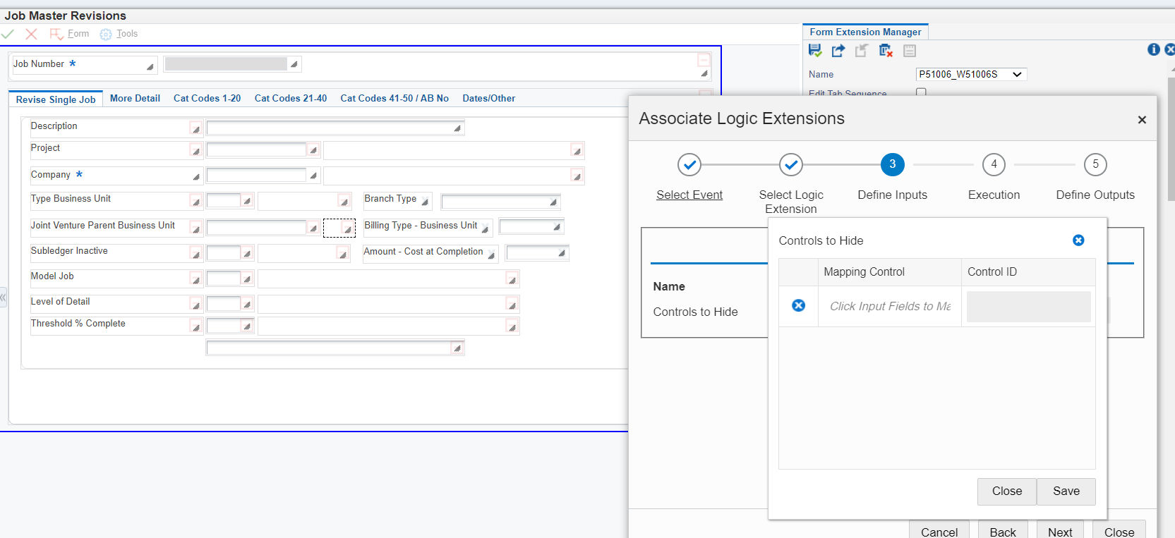 Job Master
                      Revisions Form - Associate Logic Extension Wizard