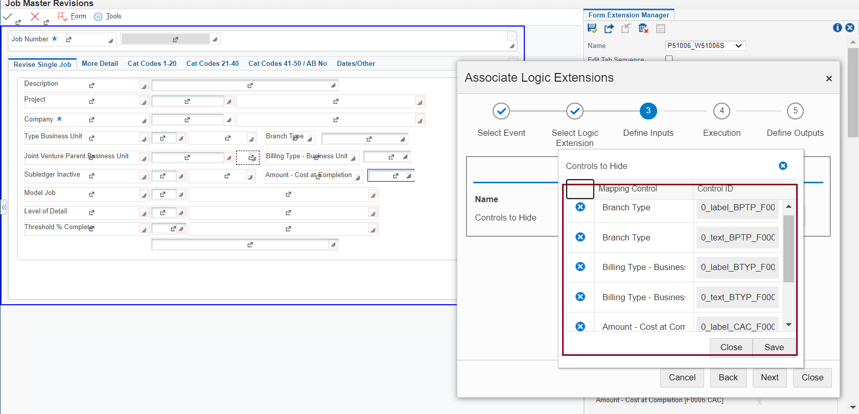 Step 3
                        Associate Logic Extensions - Controls to Hide Mapping                        Grid