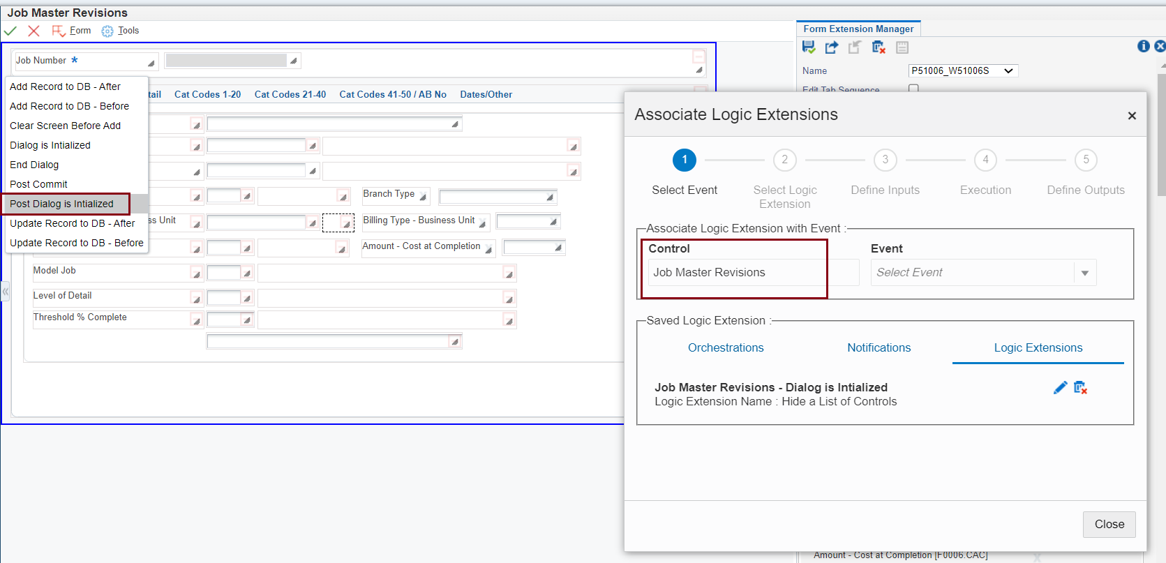 Associate Logic
                      Extensions Wizard - Post Dialog is Initialized Event