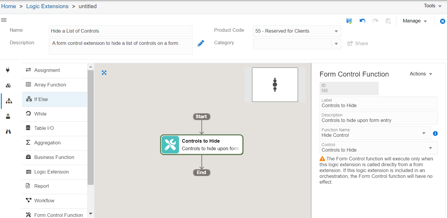 Hide a List of
                      Controls Logic Extension - Controls to Hide Form Control Function