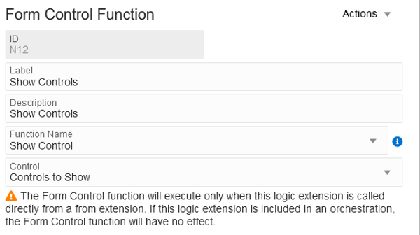 Form Control Function Panel