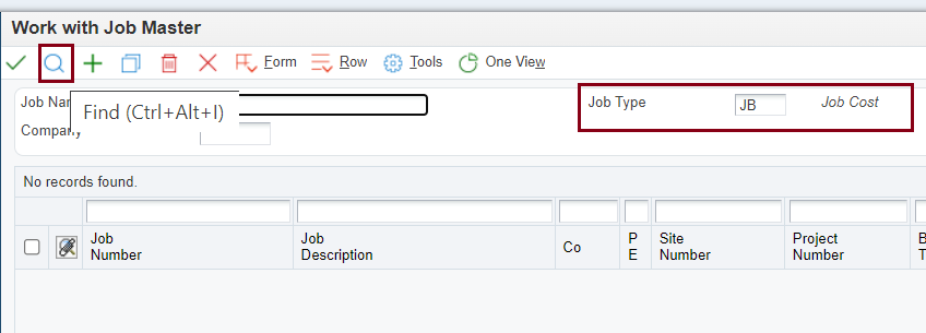 Work with Job Master -
                      Job Type Field JB