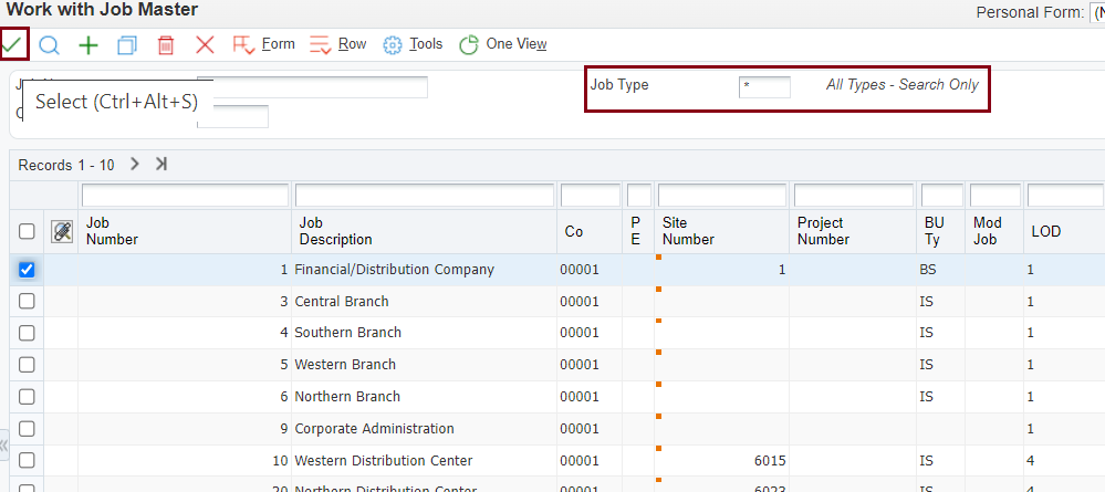 Work with Job Master
                      Form - Job Type is not JB