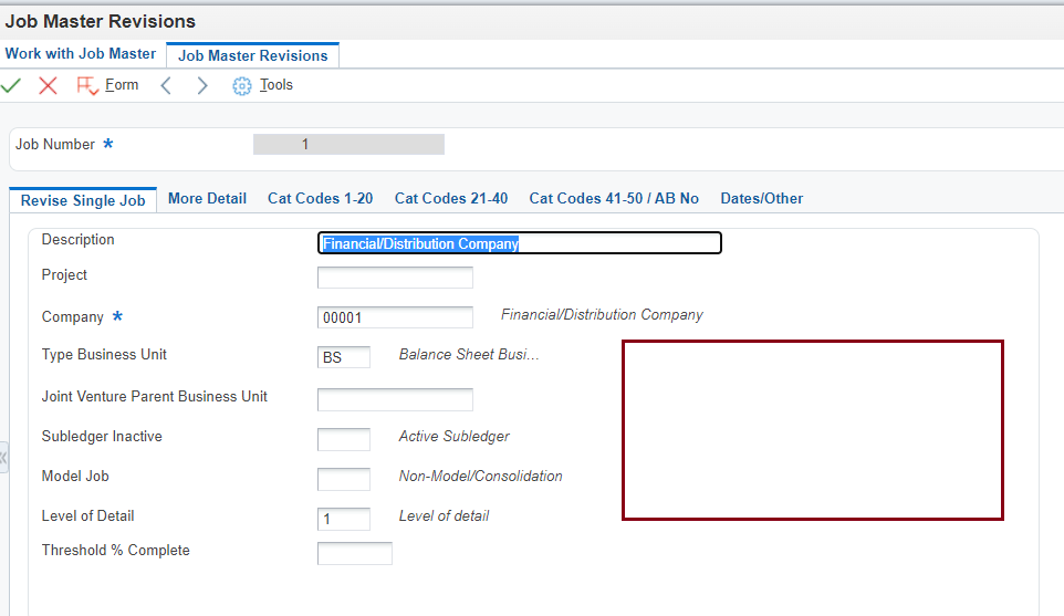 Job Master Revisions
                      Form without Fields
