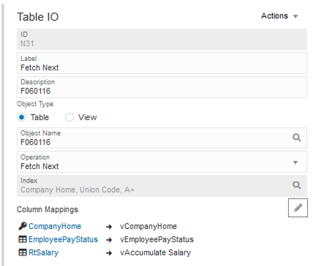 Table IO Mappings