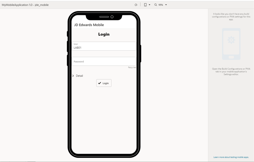 JD Edwards Mobile
                        Login Window - Credentials