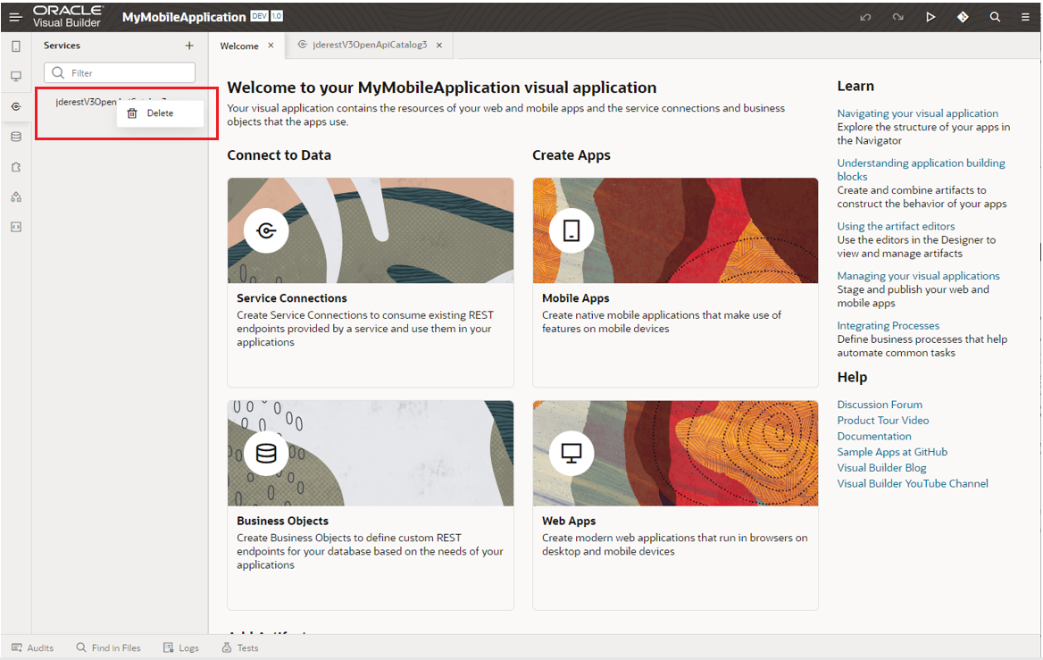MyMobile
                      Application Window - Delete Option
